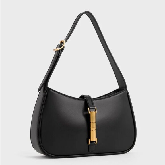 Charles and Keith Cesia Metallic Accent Shoulder Bag Black - Picture 3 of 8